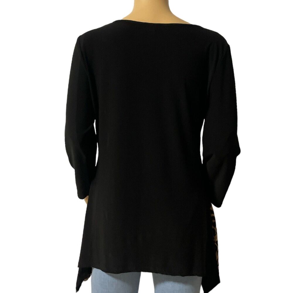 Notations Womens 3/4 Sleeve Top with Leopard Print Black Multicolor Sz/ S - Picture 3 of 10